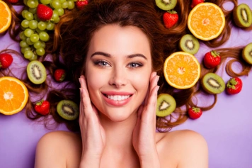 Vibrant, nutrient-rich foods packed with vitamin C to increase  glowing skin and hair care